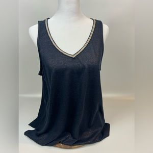 DEX XL sleeveless rose gold metallic with silver rope neckline. Poly & linen NWT